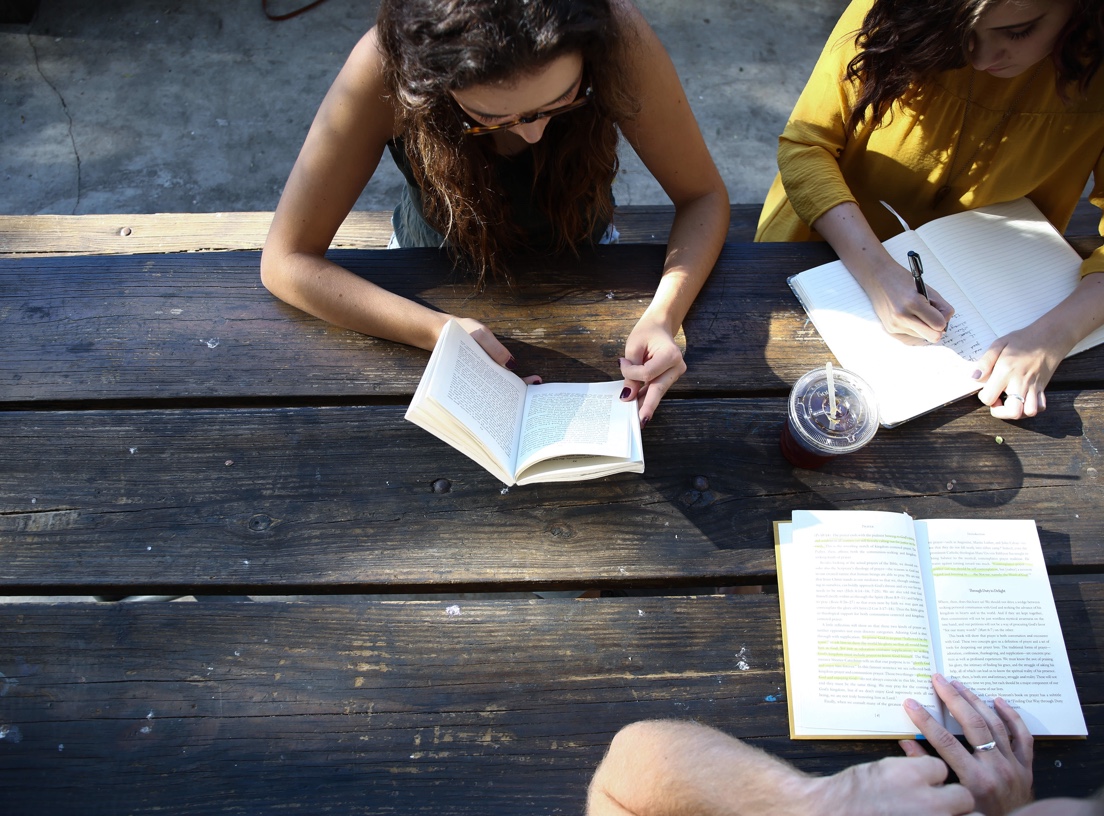 A group studying at a table